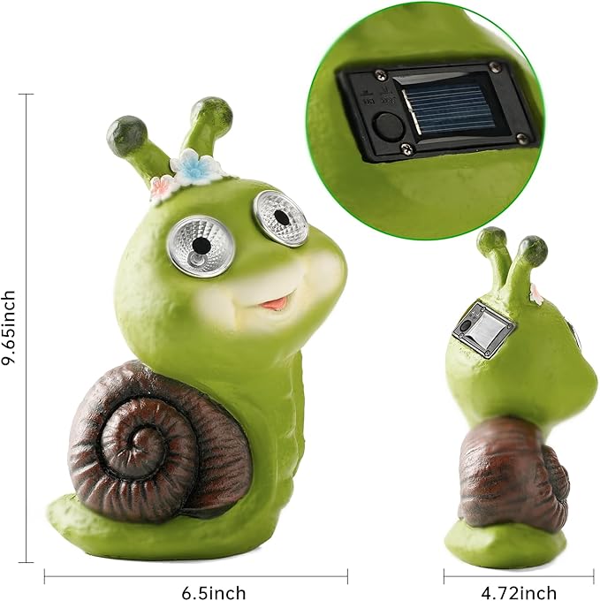 Solar Garden Outdoor Statues Snail with LED Eyes,Solar Powered Resin Animal Sculpture,Outdoor Garden Decorations,Balcony, Patio Lawn Yard Art Ornaments,Unique Housewarming Gifts