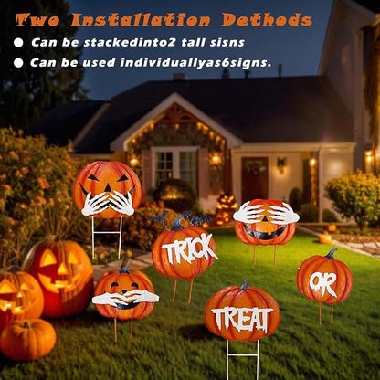 2Pack Glow in The Dark Halloween/Thanksgiving Garden Stakes – Stacked Pumpkin Design, Outdoor Halloween Yard Decorations, Light Up Pathway Markers for Spooky Night