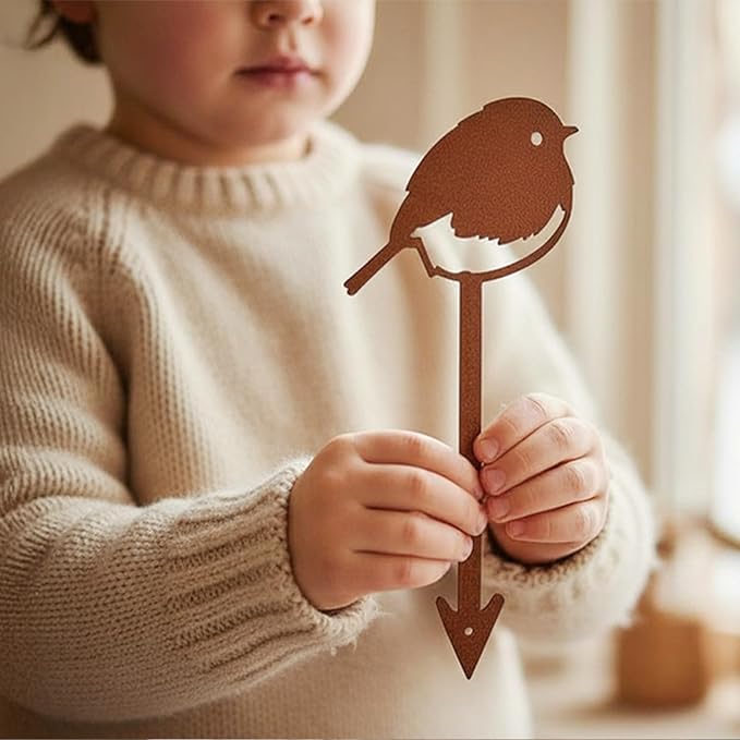 Chickadee Small Bird Metal Garden Stake – Powder-Coated Rust-Resistant Mini Bird Plant Pick for Pots & Planters, Cute Indoor/Outdoor Garden Decor