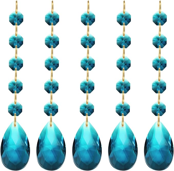 PATIKIL Teardrop Crystal Chandelier Pendants Beads, 5 Pack 135mm Length 38mm Chandelier Prisms Parts Ornaments Hanging Beads for DIY Arts Crafts Decoration, Sky Blue