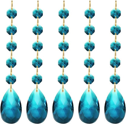 PATIKIL Teardrop Crystal Chandelier Pendants Beads, 5 Pack 135mm Length 38mm Chandelier Prisms Parts Ornaments Hanging Beads for DIY Arts Crafts Decoration, Sky Blue