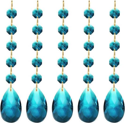 PATIKIL Teardrop Crystal Chandelier Pendants Beads, 5 Pack 135mm Length 38mm Chandelier Prisms Parts Ornaments Hanging Beads for DIY Arts Crafts Decoration, Sky Blue