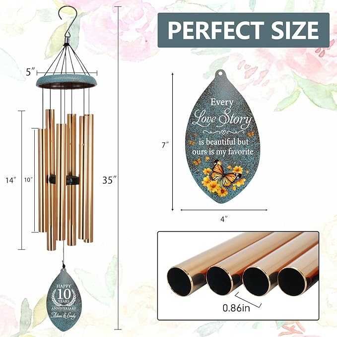 ASTARIN Personalized 20th 50th Anniversary Wind Chime, Happy Anniversary Wedding Valentine's Day Gift for Wife Husband Men Women Sister, Golden Anni Keepsake for Parents Couples(Produced in USA)