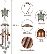 Wind Chimes for Outside, Sympathy Wind Chimes for Outdoors Garden Decor with Natural Sounds, Gifts for Women Mom and Grandma, Indoor Outdoor Decorations for Patio Porch Garden and Backyard (Turtle)