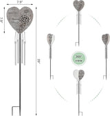 bocola Resin Heart Wind Chime with Rose & Angel Wings Engravings - Memorial Plaques for Garden Cemetery Grave Decoration-Sympathy Gifts for Loss of Loved One