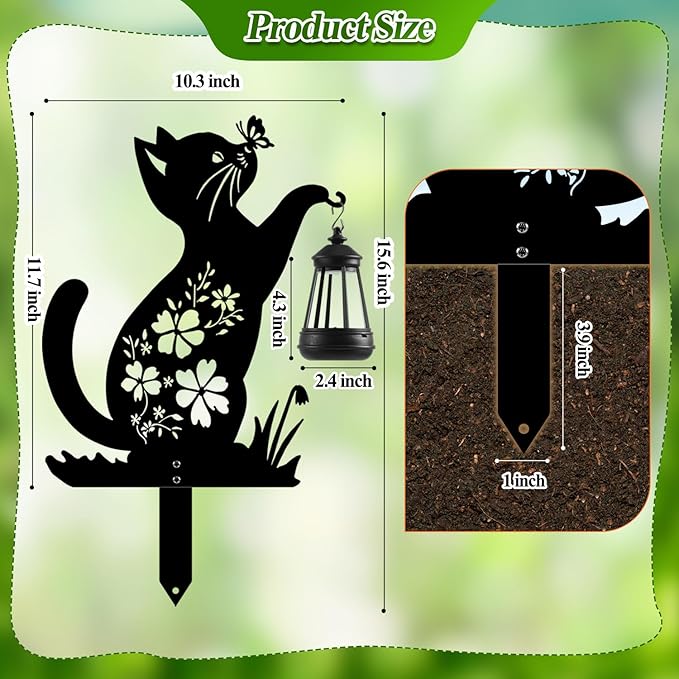 Tfro & Cile Cat Solar Light Outdoor Garden Lantern Stake Black Cat Halloween Decor with Butterfly Silhouette Decoration for Yard Lawn Patio
