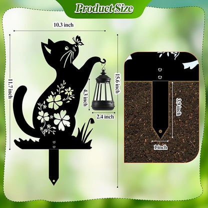 Tfro & Cile Cat Solar Light Outdoor Garden Lantern Stake Black Cat Halloween Decor with Butterfly Silhouette Decoration for Yard Lawn Patio