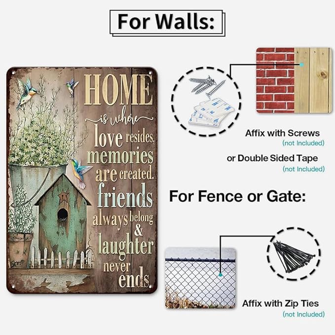 YOYI ART Garden Patio Signs for Outside - Vintage Metal Tin Signs, Humming-bird and Flower, Outdoor Wall Decor for Patio, Backyard, Garden Fence, Porch, Farm House and Yard Wall Art Decor, 8 x 12 inch