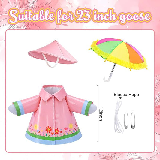 DECOHS 3 Pcs/Set Raincoat Porch Goose Outfits, Summer Lawn Goose Statue Raincoat Costume, Yard Goose Clothes Raincoats Umbrella Hat Outfit for 23" Statue Patio Garden Decoration (Pink)