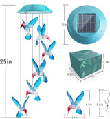 Solar Hummingbird Gift for Mom Grandma Girls, Color Changing Solar Wind Chimes for Outside, Outdoor Decorative Mobile Lights for Garden, Patio, Window, Party Decors, Gift for Women