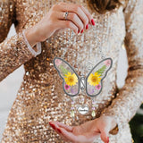 Butterfly Suncatcher Wind Chime with Embossed Colorful Flower Wings, for Mom Butterfly Glass Wind Chime with Hook and Metal Heart Hang Tag, Birthday Gift for Mom's Grandmother (Yellow Grandma)