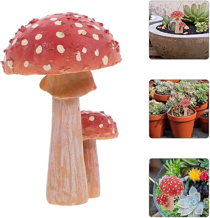 HANABASS Mini Mushroom Ornaments 3.93X2.36X2.36 Inch Resin Garden Figurine for Outdoor Yard Patio Plant Pot Decoration Fairy Garden Sculpture