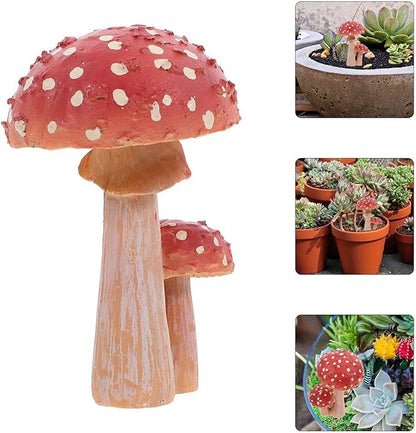 HANABASS Mini Mushroom Ornaments 3.93X2.36X2.36 Inch Resin Garden Figurine for Outdoor Yard Patio Plant Pot Decoration Fairy Garden Sculpture