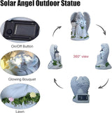 Solar Garden Angel Statue for Outdoor Yard Decor, Resin Garden Sculpture, Weatherproof Statues for Angels Memorial Gifts for Women, Mom, Grandma