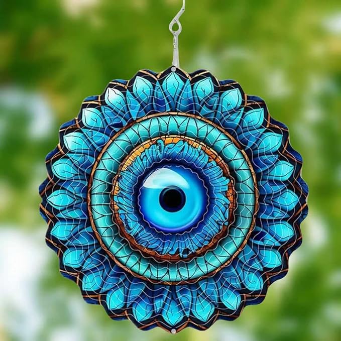 Metal Wind Spinners Outdoor Hanging Wind Spinner for Yard and Garden Decor for Outside,12In 3D Stainless Steel Evil Eye Wind Chime Christmas of Gifts for Women Mom