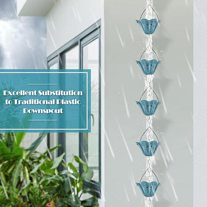 Tfro & Cile Gutter Rain Chain Blue Downspout Substitution Decorative Garden Rainwater Catcher Tulip Backyard Decor for Patio - 8 1/2 Feet Long