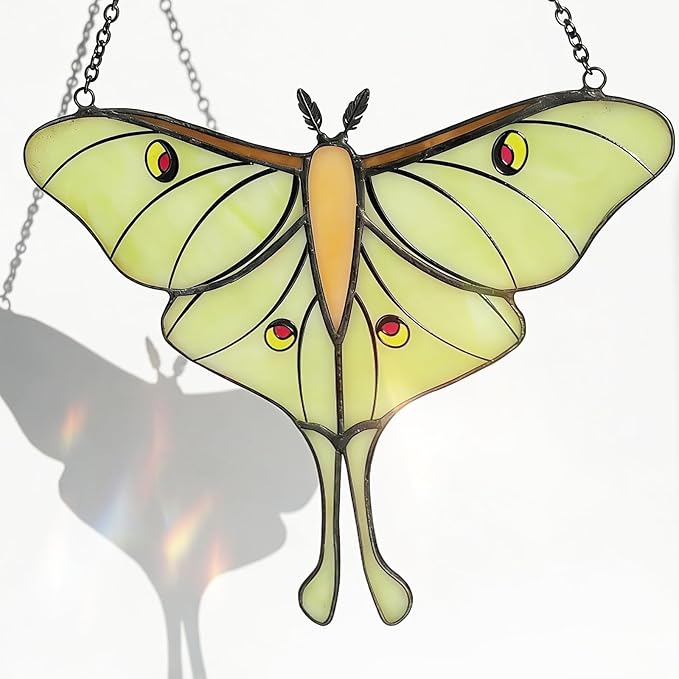 Handmade Suncatcher Luna Moth Decor, Stained Glass Window Hanging, Suncatchers for Windows Hanging, Mother's Day Sun Catcher Gifts for Women Mom Grandma Butterfly Lovers