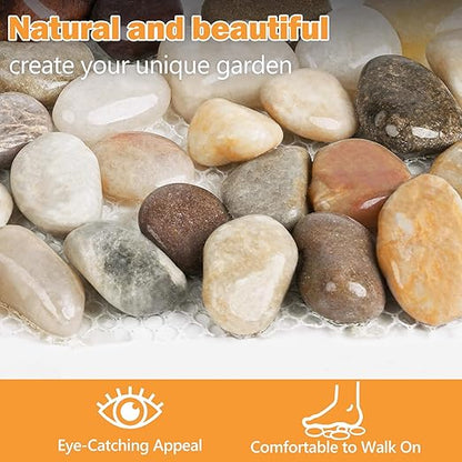 River Rock Stepping Stones Outdoor for Garden Walkway, 5 Pcs 12" L x 4" W Rectangle Shape Paver Step Stones Polished Pebble River Stone Mat for Yard Lawn Patio Pathway Walk Way - Multi-color