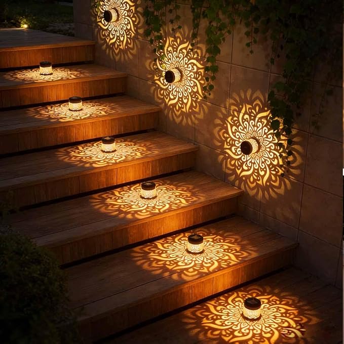 Decorative Solar Mandala Lights, Solar Mandalas Lights Outdoor, Waterproof and Windproof, Metal Solar Powered Outdoor Deck Step Wall Lights, for Garden Post Patio Backyard Yard Decor (1 PCS)