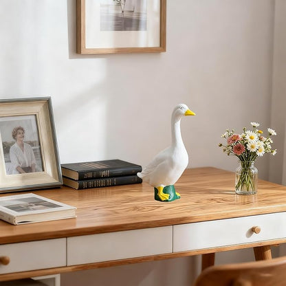 7 Inch White Goose Statue Resin Figurine Lifelike Desktop Animal Ornament for Home Garden Outdoor Decor, Perfect for Porch Lawn Patio Backyard Farm Theme Decoration, Collectible Craft Sculpture