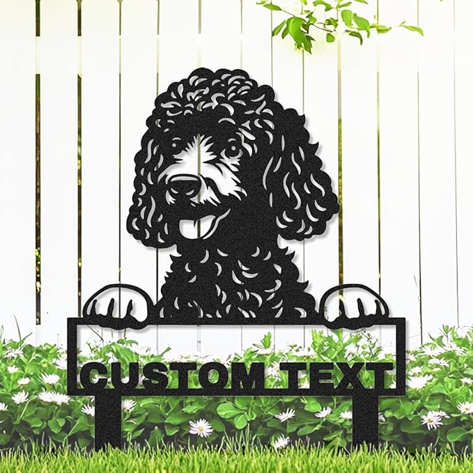 Custom Metal Poodle Garden Sign, Personalized Pet Dog House Name Sign Yard Stake Decor Lawn Patio Pathway Gardening Gift, Customized Decorative Garden Stake Cute Poodle Dog Silhouette Signs