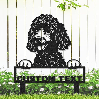 Custom Metal Poodle Garden Sign, Personalized Pet Dog House Name Sign Yard Stake Decor Lawn Patio Pathway Gardening Gift, Customized Decorative Garden Stake Cute Poodle Dog Silhouette Signs