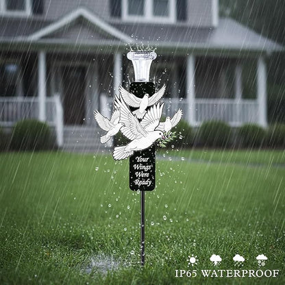 Solar White Dove Memorial Stake - Your Wings were Ready - Waterproof Metal Grave Markers - Cemetery Sympathy Gift with Olive Branch(White Doves)