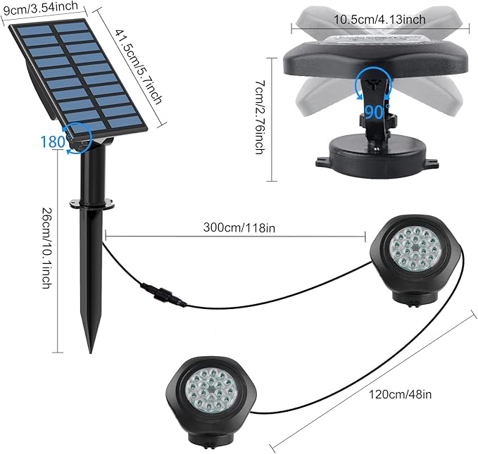 T-SUN Solar Pond Lights, IP68 Waterproof RGB LED Submersible Lights, 2-in-1 Floating & Stake Modes, Underwater Fountain Light for Garden, Pool, Fish Tank, Outdoor Pond Decoration
