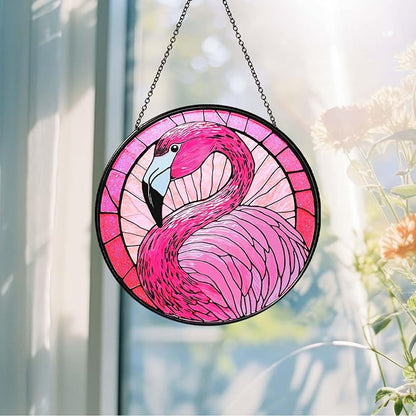 Flamingo Stained Glass Window Hanging 7.87inch Bird Light Sun Catcher Gifts for Women Wall Decor Handmade Flamingo SunCatcher Decoration for Garden Home Decor