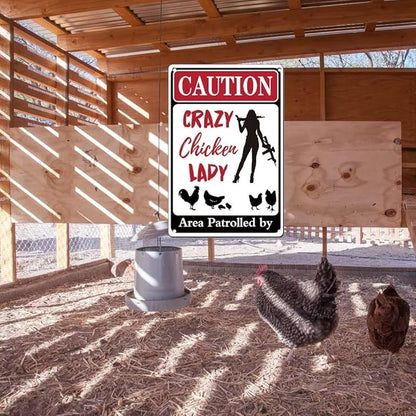 Crazy Chicken Lady Sign - Chicken Coop Signs - Area Patrolled by Chicken Lady - Funny Chicken Signs accessories for Farm Yard Fence Chicken Coop Decor 12" * 8"