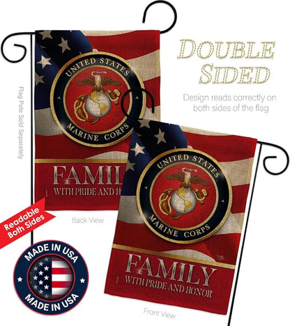 US Marine Family Honor Burlap Garden Flag - Armed Forces Corps USMC Semper Fi United State American Military Veteran Retire Official - House Banner Small Yard Gift Double-Sided 13 X 18.5