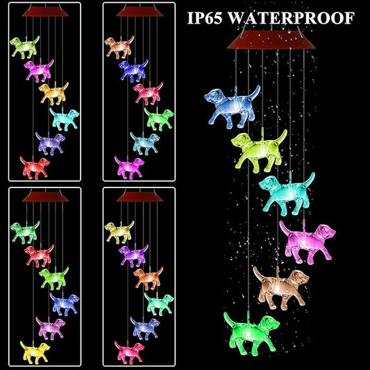 Dog Solar Wind Chimes for Outside Colors Changing Lights Outdoor Waterproof Multicolor Wind Chime Gifts for Mom Grandma Mobile Hanging Windchimes for Garden Party Yard Window Decor