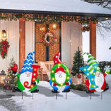 Afirst Christmas Yard Stakes Metal Christmas Outdoor Yard Decoration Gnomes Holding Joy Lighted Metal Stakes Outdoor Xmas Stake Lawn Pathway Garden Decoration