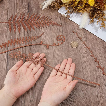 GORGECRAFT 5Pcs 5 Styles Metal Decorative Garden Stakes Rusty Iron Rustic Plants Fern Leaves Shaped Art Decor Signs Stake for Outside Lawn Yard Art Outdoor Walkway Potted Accessory