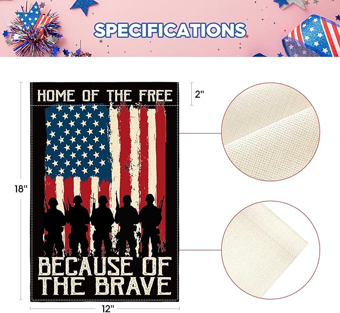 AVOIN colorlife Memorial Day Patriotic Garden Flag 12x18 Inch Double Sided, Veteran USA flag 4th of July Independence Day Yard Outdoor Decoration