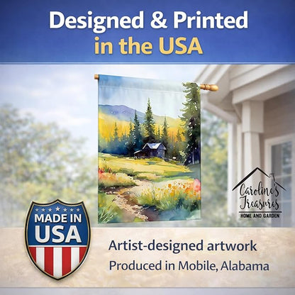 Caroline's Treasures Montana Bitterroot in Watercolor House Flag Large Porch Sleeve Pole Decorative Outside Yard Banner Artwork Wall Hanging, Polyester, House Size, Multicolor