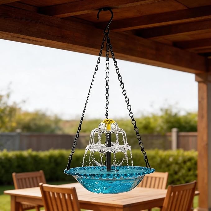 Solar Powered Hanging Bird Bath Fountain, Hanging Bird Bath Fountains Solar Power, Solar Cascade Hanging Birdbath, Tiered Cascade Solar Water Fountains (A Purple)