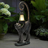 Solar Cat Garden Decor Outdoor Statue - Cat with LED Waterproof Sculptures Lights, Cute Pond/Yard Statues Outside Decoration, Home, Lawn, Patio, Resin Animal Ornament, Women/Gardening Gift