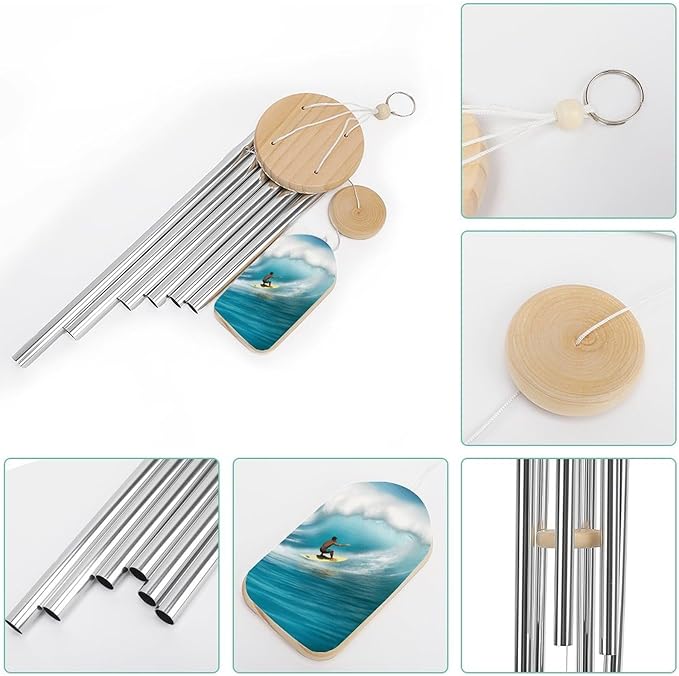Wind Chimes for Outside,Surfing Printed Cute Aluminium Windchimes Outdoors,Soothing Melodic Memorial Wind Chime for House Porch Patio Garden Balcony Decor