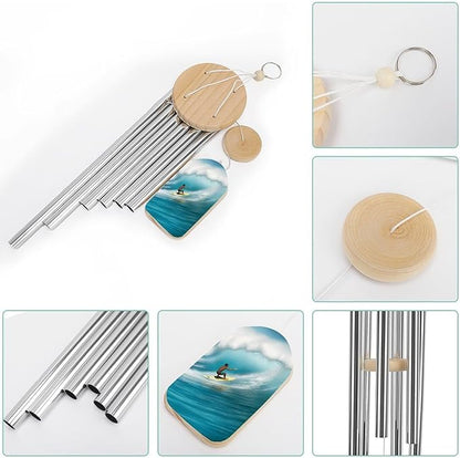 Wind Chimes for Outside,Surfing Printed Cute Aluminium Windchimes Outdoors,Soothing Melodic Memorial Wind Chime for House Porch Patio Garden Balcony Decor
