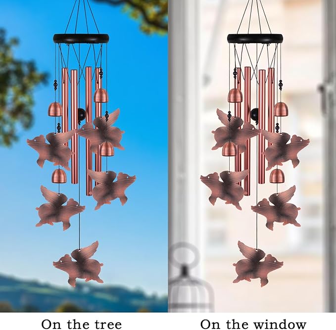 Outdoor Flying Pig Wind Chimes, Pigs WindChimes, Gift Wind Chime, Red Copper Flying Pigs Wind Bell, Gifts for Women, for Home, Garden, Indoor, Outdoor Decoration, Garden Fly Pigs Wind Chimes