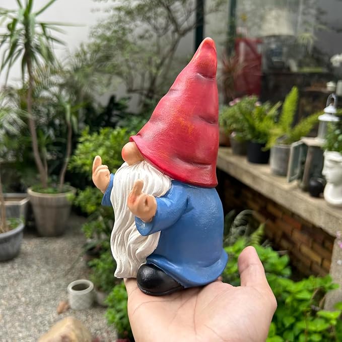 Middle Finger Gnome Statue 7.8in， Naughty Garden Gnome Statue Decoration and Lawn Ornament - Funny Garden Gnomes for Outdoor or Home Decor
