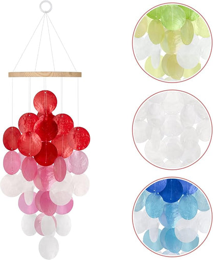 Wind Chimes for Outside, Handcrafted Capiz Shells Windchime Coastal Style Decor for Indoor/Outdoors, Garden Decors, Great Gift for Women, Beach Hanging Decor, Wind Chimes Lovers (Red Pink Gradient)