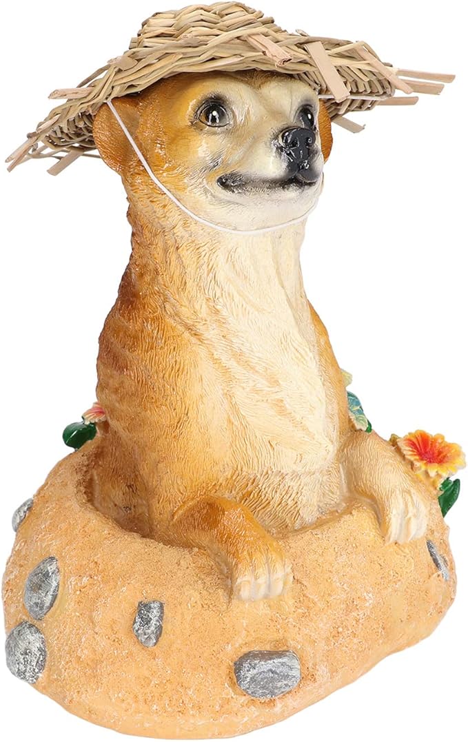 Garden Statue, Outdoor Animal Ornament, Lifelike Straw Hat Resin Decoration for Lawn Yard Flower Pot, Weather - Pastoral Style Garden Art