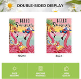 AVOIN colorlife Flamingo Hello Summer House Flag 28x40 Inch Double Sided, Welcome Seasonal Holiday Burlap Yard Outdoor Decoration
