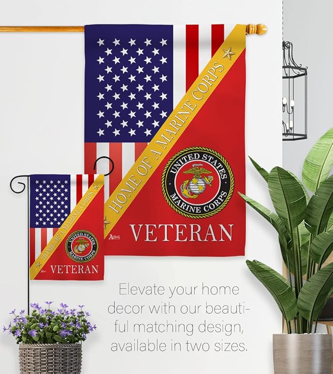 Home of Marine Corps Garden House Flag - Kit Armed Forces USMC Semper Fi United State American Military Veteran Retire Official - Decoration Banner Small Yard Gift Double-Sided Made in USA 28 X 40