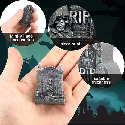 Kathfly 9 Pieces Miniature Tombstones Mini Village Tombstones Figurines Miniature Spooky Town for DIY Crafts Outdoor Home Garden Halloween Decor