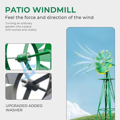Outvita 8FT Ornamental Windmill, Heavy Duty Durable Metal Weather Vane Garden Decoration Weather Resistant for Garden, Yard, Farm, Seaside (8ft-Green)
