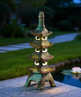 Nacome Solar Pagoda Garden Statues: 15.7 inches Multi-Layer Outdoor Waterproof Resin Zen Decor for Landscape Balcony Patio Porch Yard Ornament(Bronze)