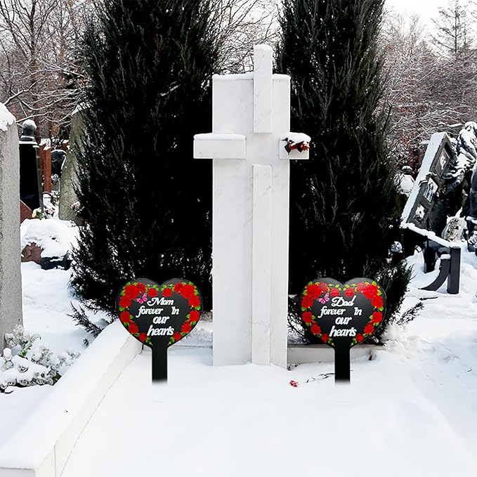 Dad-C Heart Memorial Plaque Cardinals Garden Metal Grave Stake Decoration for Mom Dad Cemetery Outdoors Yard Garden
